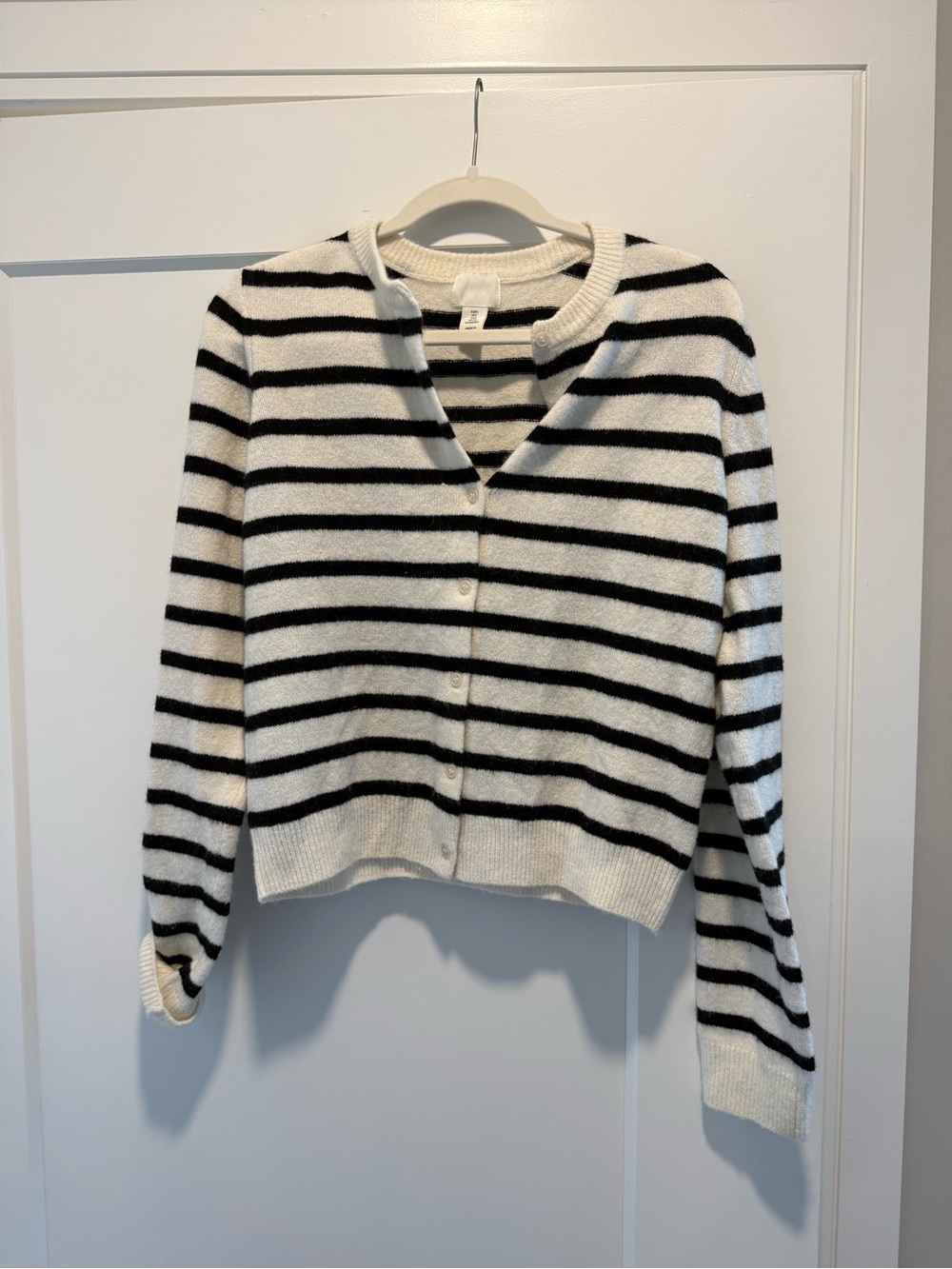 Striped Black and White Button-Front Women's Sweater